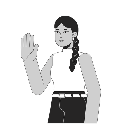 Waving pretty indian woman with long braid  Illustration