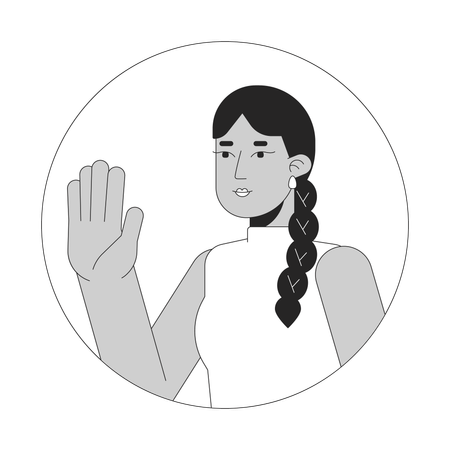 Waving pretty indian woman with long braid  Illustration