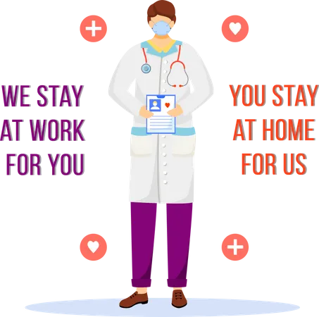 Medical Worker Flat Color Vector Faceless Character We Stay At Work For You You Stay At Home For Us Healthcare Services Isolated Cartoon Illustration For Web Graphic Design And Animation Illustration