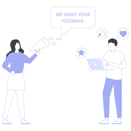 We want your feedback promoted by businesswoman  Illustration