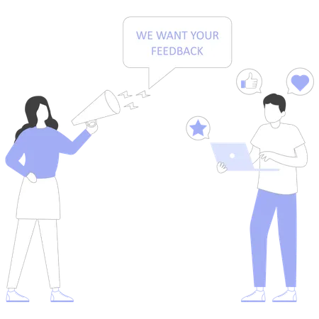 We want your feedback promoted by businesswoman  Illustration