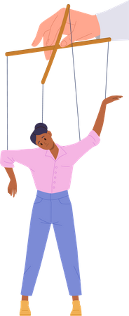 Weak-willed young wife puppet doll character suffering from manipulation of husband abuser  Illustration