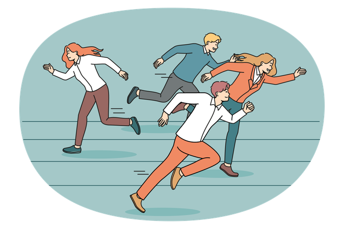 Weak woman employee refuse compete in race with colleagues  Illustration