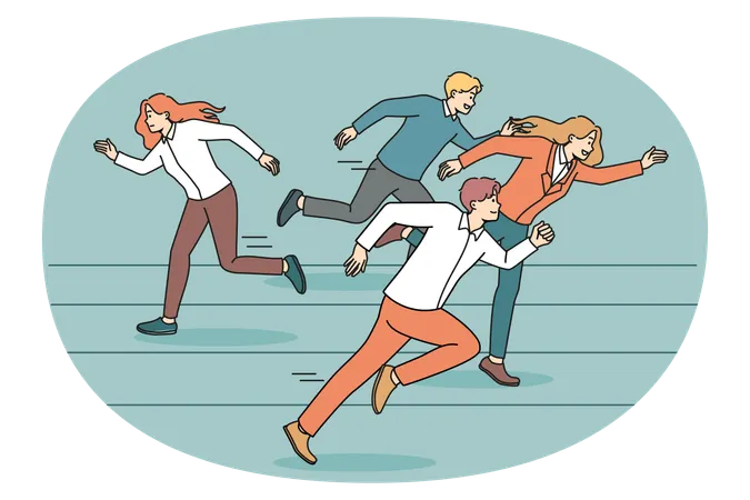 Weak woman employee refuse compete in race with colleagues  Illustration