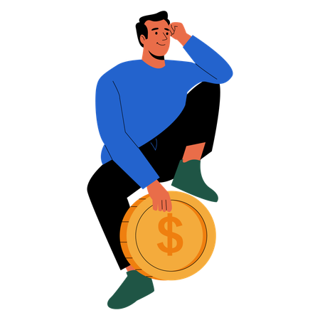 Wealth Man sit with Dollar Coin  Illustration