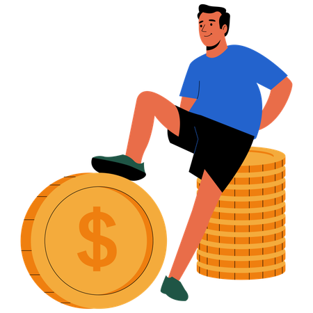 Wealth Man with Dollar Coin  Illustration