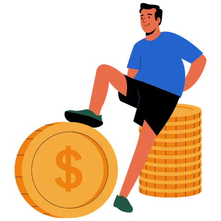 Wealth Man with Dollar Coin  Illustration