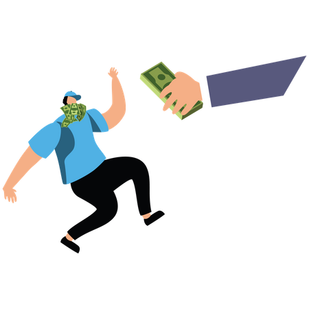 Wealth trying to devour a businessman  Illustration