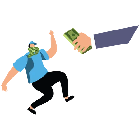 Wealth trying to devour a businessman  Illustration