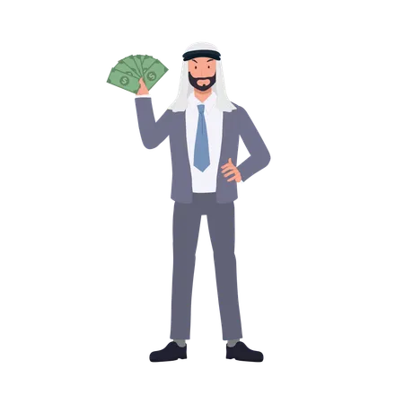 Finance Concept Wealthy Arab Businessman In Suit With Cash Money Fan Illustration