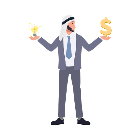 Wealthy Arab Entrepreneur with Smart Business Idea  Illustration