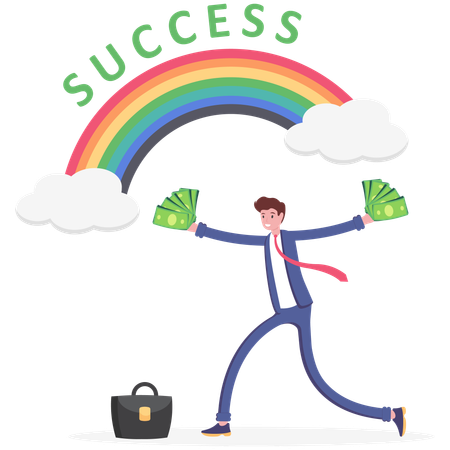 Wealthy businessman holding Dollar Bill success  Illustration