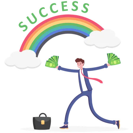 Wealthy businessman holding Dollar Bill success  Illustration