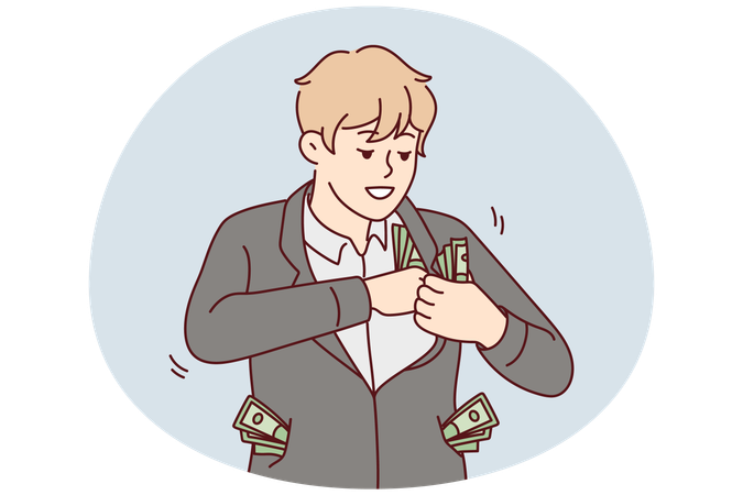 Wealthy businessman with money in pockets  Illustration