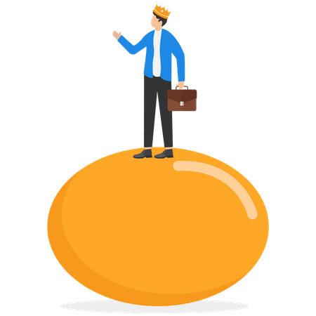 Wealthy Businessman With Precious Golden Egg Wearing Crown  Illustration