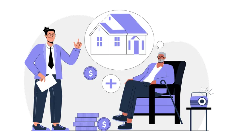 Wealthy man purchasing new property from broker  Illustration