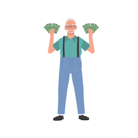 Wealthy Senior Enjoying Financial Success  Illustration