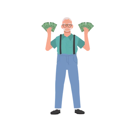 Wealthy Senior Enjoying Financial Success  Illustration