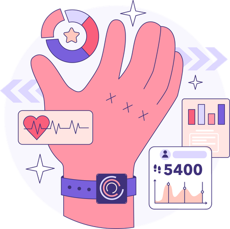 Wearable smartwatch features such as heart tracking pedometer  Illustration