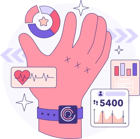 Wearable smartwatch features such as heart tracking pedometer  Illustration