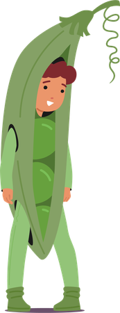 Wearing Vibrant Green Peas Pod Costume  Illustration