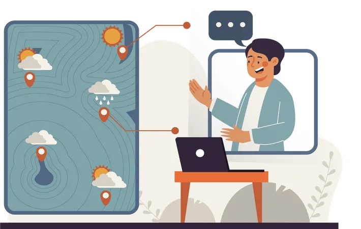 Weather agency current weather information at various points  Illustration