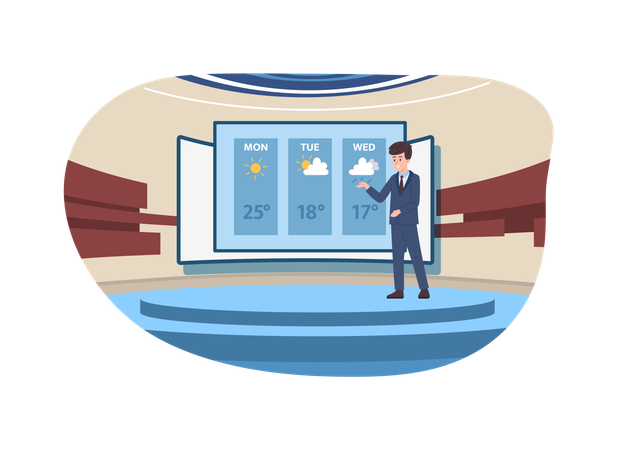 Weather forecaster man discussing climate change effects  Illustration