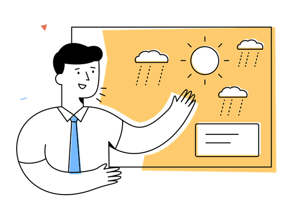 Weather forecaster presenting meteorology forecast with positive expression  Illustration