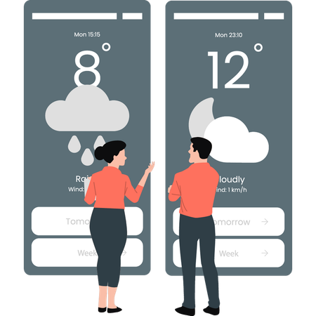 Weather forecasters comparing their forecasts  Illustration