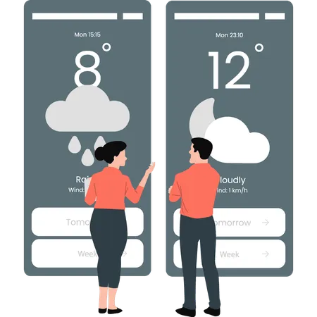 Weather forecasters comparing their forecasts  Illustration