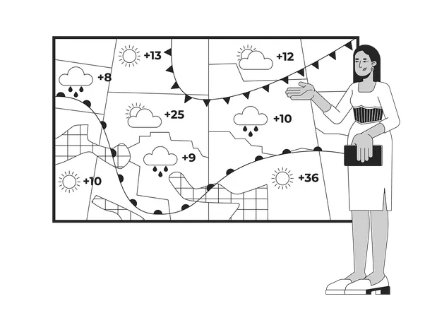 Weather presenter woman forecasting precipitations  Illustration