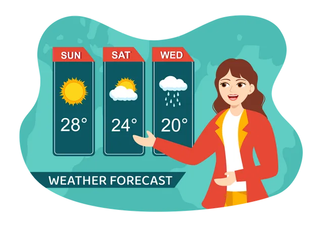 Meteorologist Vector Illustration With Weather Forecast And Atmospheric Precipitation Map In Flat Cartoon Hand Drawn Landing Page Templates Illustration