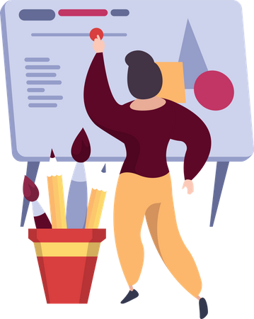 Web designer feminina trabalhando no site  Ilustração