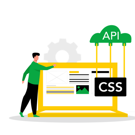 Web developer connect website to API using CSS Illustration