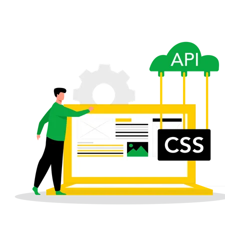 Web developer connect website to API using CSS  Illustration