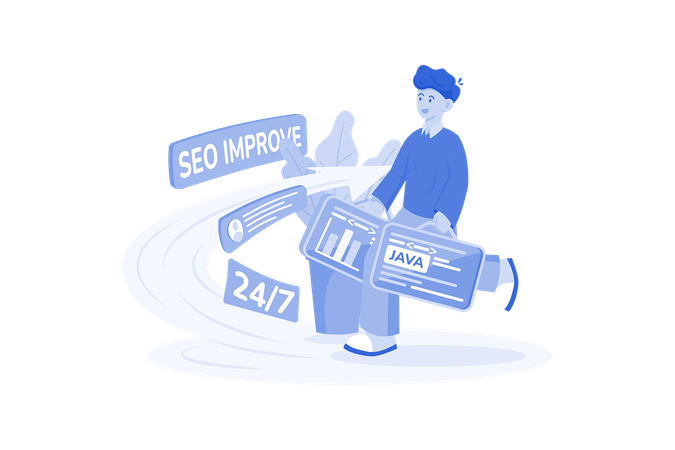 Web developer implementing technical SEO improvements  Illustration