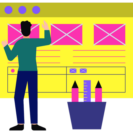 Web developer is working on web page layout  Illustration