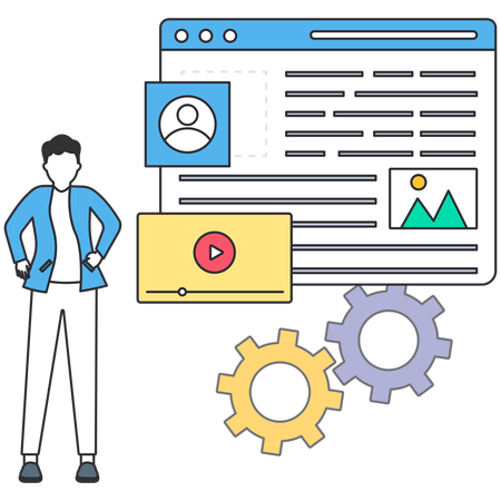 Web developer managing website content Illustration