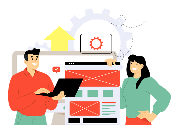 Web developer team working on website layout  Illustration
