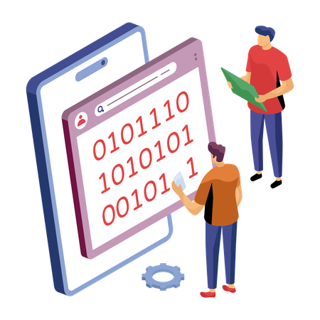 Web developer using binary coding language for security  Illustration