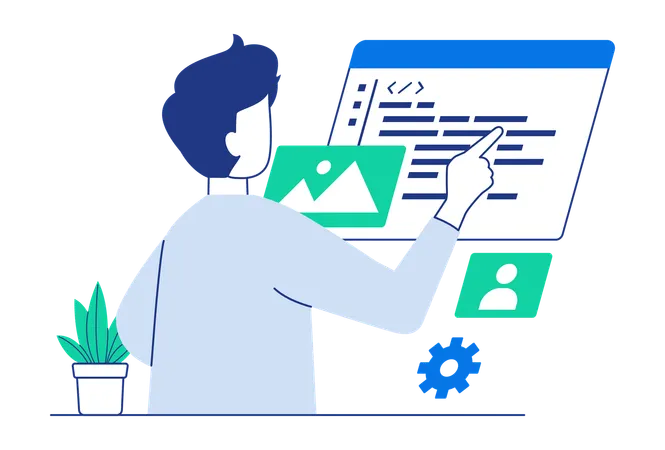 Web developer work with program code  Illustration