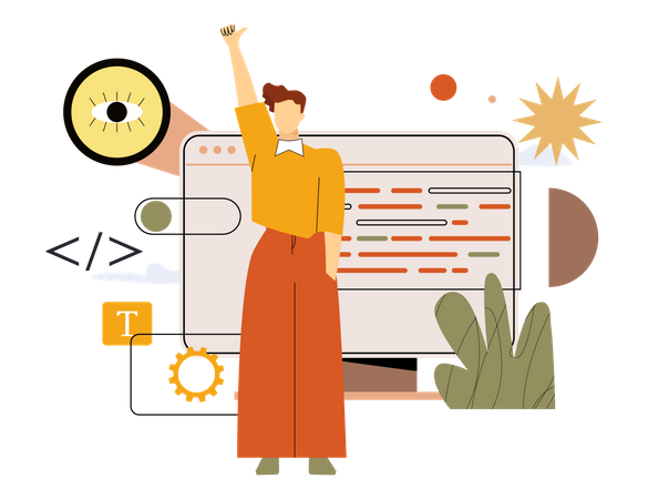 Web Developer working on computer  Illustration
