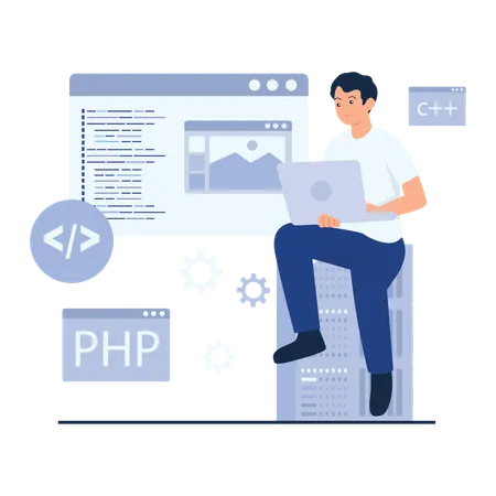 Web Developer Working on laptop  Illustration