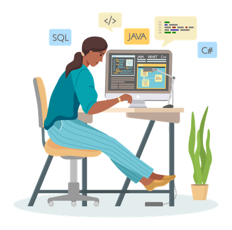 Web Developer working on laptop  Illustration