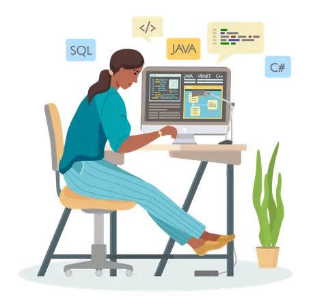 Web Developer working on laptop  Illustration