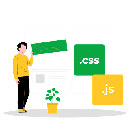Web developer working with CSS and JS Illustration
