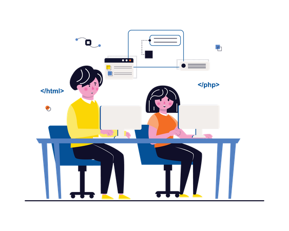 Web developers working at office Illustration