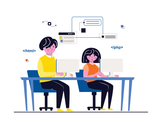 Web developers working at office  Illustration