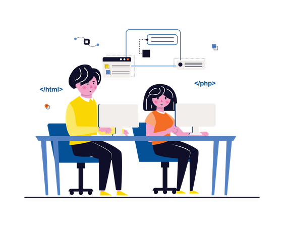 Web developers working at office  Illustration