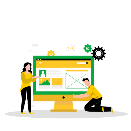 Web development team working on UI-UX designing  Illustration
